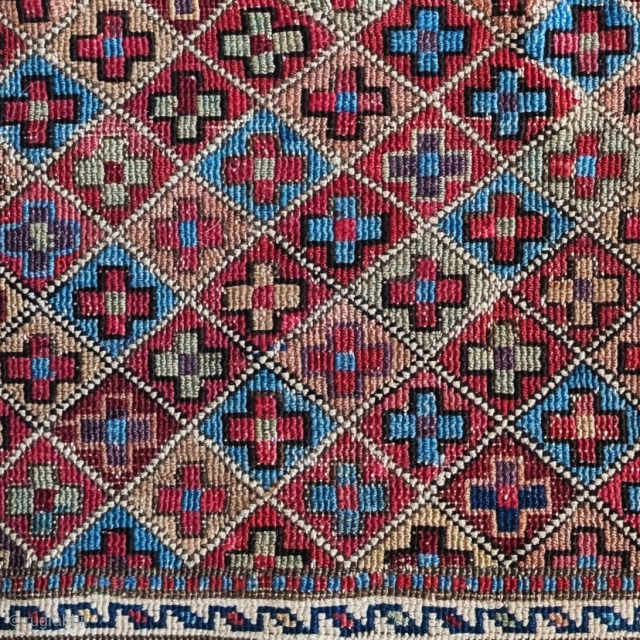 Shahsevan reverse sumak panel,Hashtrud Miyaneh region. Nice older example with two blues, two refs, two purples, etc. missing one border             