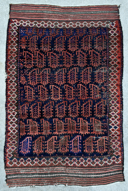 Unusual blue-ground Baluch rug with large-scale boteh design. Timuri? Yaqub Khani? Something else?                    