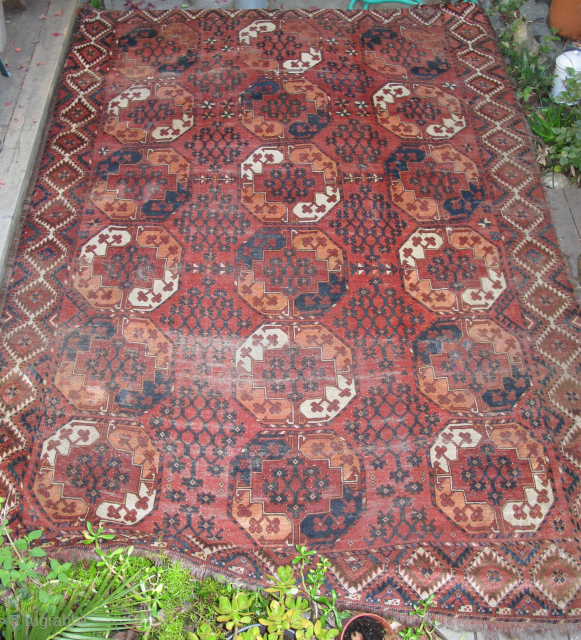 Ersari? Turkmen Guli-Gul Main Carpet. Wear is pretty much as it appears in the images. One side has significant loss to the selvedge and there is small amount of detailing within the  ...
