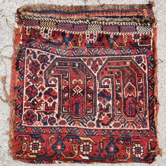 South Persian tribal khorjin bag with a large scale boteh design. Looks Khamseh. All nice colors.                 