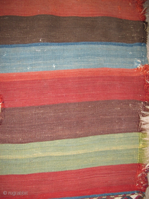 East Anatolian Striped Kilim Chuval with central bands of sumak. Excellent almost Andean-like handle. 5'3"x3' 160x91cm                 