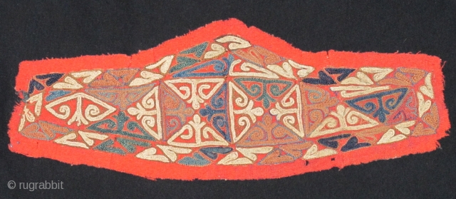 Chodor Turkmen embroidered head ornament. Silk floss on wool.                        