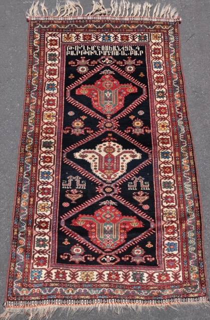 Armenian inscribed Chahar Mahal Bakhtiari rug, all natural dyes. Inscription reads 'Bartholomew I, the Benevolent and dated 1924.               
