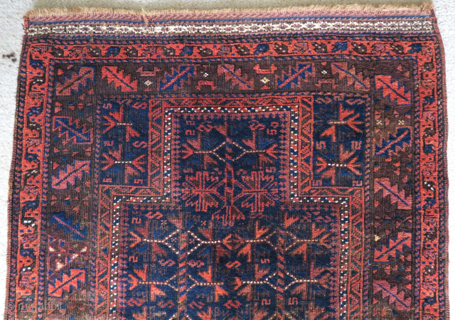 'Timuri' type Baluch prayer rug, nice colors and excellent condition.