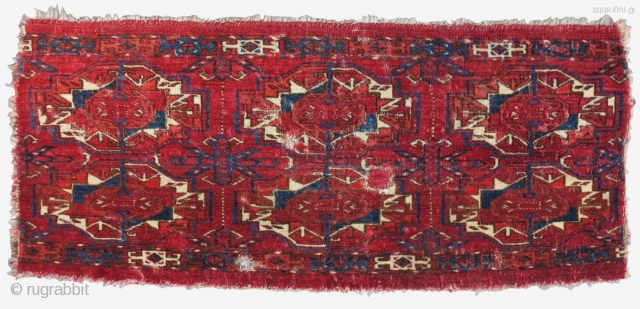 Six Gul Tekke Torba, a great honest earlier example with velvety pile, great wool quality, and color. Obvious condition issues.             