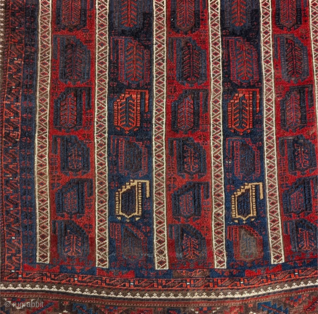 Fine weave Timuri Yaqub Khani Baluch rug with stripes and botehs, saturated all natural color. A very nice thing.