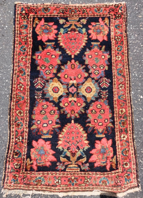 really nice Persian village mat or poshti, probably Hamadan, 1'11"x3'0". All vegetal dyes.                    