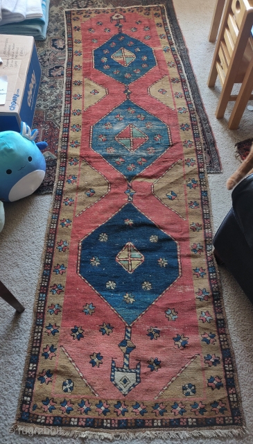 Northwest Persian runner with all natural dyes including 4 blues and undyed camel wool. 2'6"x8'8", great size.                