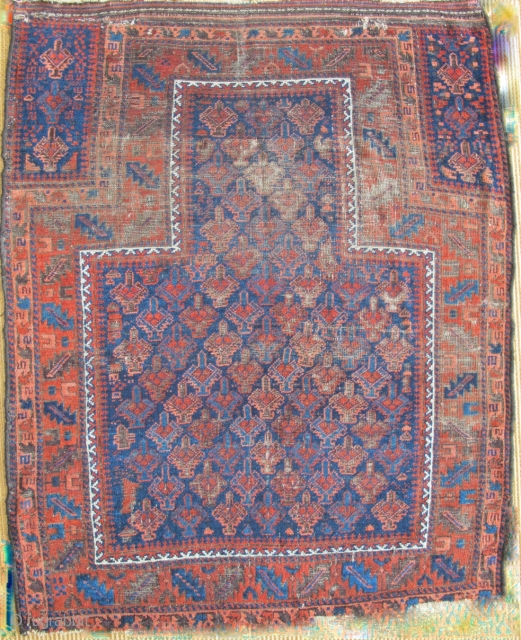 Baluch Prayer Rug, some would say Timuri, good age and color with appropriate wear. 52"x42"                  