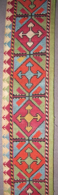 19th century Uzbek or Lakai Needlepoint Belt with a Saryk border design. (49" / 124cm)                  