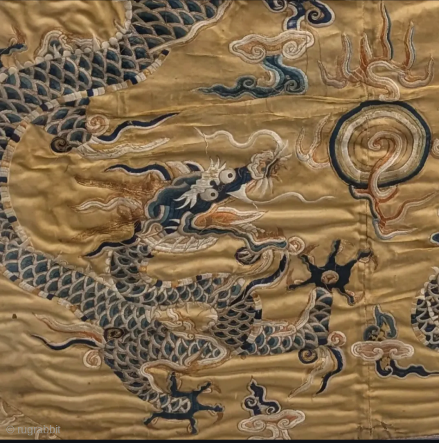 Imperial five-clawed dragons embroidered on silk A textile fragment from a very luxurious early Qing dynasty Chinese garment

China, circa 1700

See it at ARTS Antique Rugs & Textile Show, San Francisco, October 23-25,  ...
