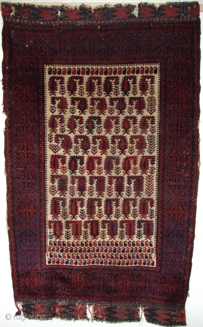 Baluch white-ground rug with scorpion-like botehs and smaller botehs                        