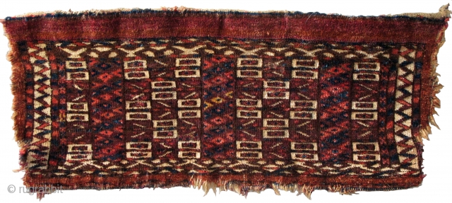  Yomut Turkmen Mafrash, petite piece with extra soft wool, asymmetrical knot open right, clearly articulated drawing with a multi-hued madder ground including reds, brick, and purples, sparse yellow highlights, traces of  ...