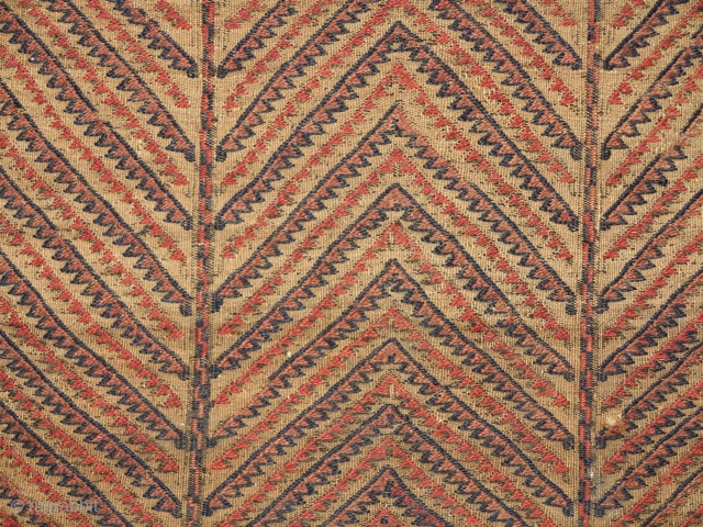 Baluch flatwoven sofreh, camel-ground with a field of repeat abstracted trees. A couple of silk highlights. Nice ends with some weft float. The piece is cut and shut at the the top  ...