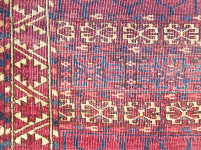 fragmented Tekke Turkmen Ensi with silk highlights (and one knot of cotton)Very soft handle.                   