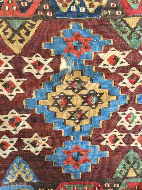 Kilim Fragment

an old thing. dirty and worn with fantastic colors. Killer graphic.                     