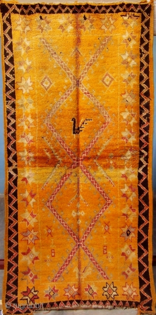 Anti-Atlas Berber Rug made by Ait Douchen tribe, Anti-atlas, handspun wool and natural dyes, Size 190 x 95 cm and age circa 1960s.          