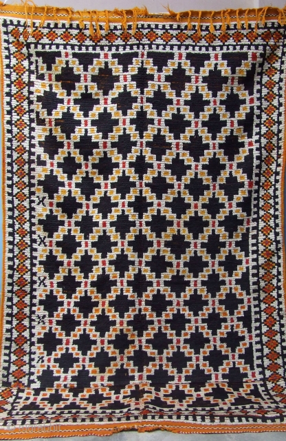 Rf 43- Berber rug ( Ait Znaga north ), wool, natural colour in  black-white, 310 x 145 cm, circa 1940-50s.            