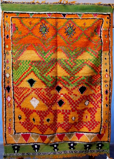 Anti-atlas rug, (Ait Oubiel  north), wool,  natural colour from plants, 133 x 97 cm and age circa 1920s. Ref-5.            