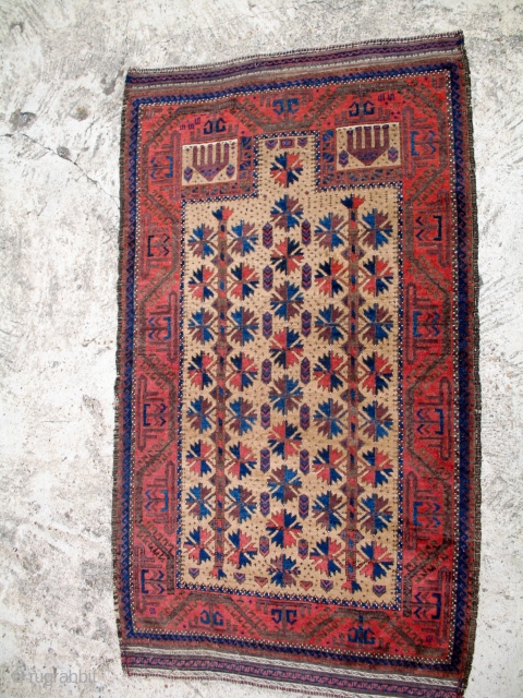 SUBLIME ANTIQUE BALUCH PRAYER RUG A+++ COLORS. A pristine example of the most desirable Mihrab Baluch.  
               