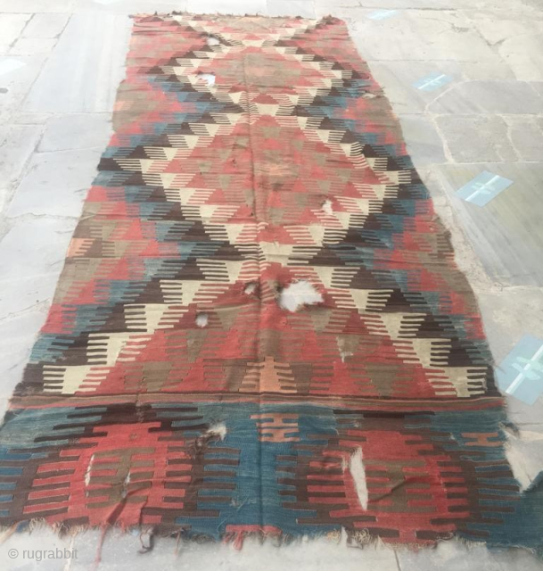 This kilim is from the Konya area and was woven in late 17th century. Radiocarbon dated. For the age in quite good condition.          