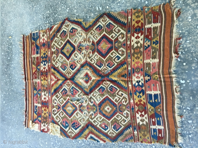 Anatolian kilim sw Anatolia(Fetiye or Antalya?) circa 1800  185x135 featuring a desing that is seldom if ever seen,this kilim may very well date to the 18th century. The desing seen in  ...