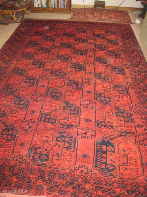 Ersari main carpet.  120 x 80 inches.  Some small repairs, no holes or evident wear.  Deep clear colors.  21 guls.         