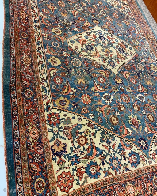 Antique Bidjar with beautiful blue Jean field!7’6” by 11’6”
Very good overall condition
Wool foundation                    