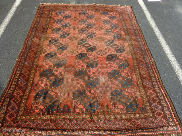 Ersari Turkoman rug 6'2" by 8'0" several worn spots, other areas of wear, but the rug is complete.Price does not include shipping.           