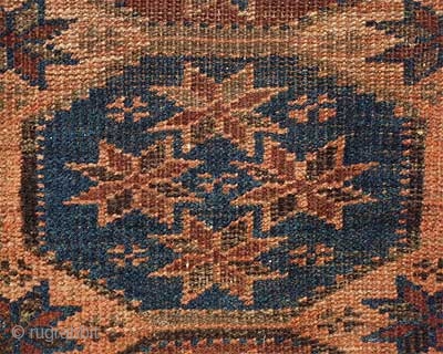Baluch Rug, 19th Century, 52 x 30 inches, Inv# 1457 ------- Interesting and rare design and palette. Low in the middle, sides chewed up, all vegetal dyes, nice wool.    