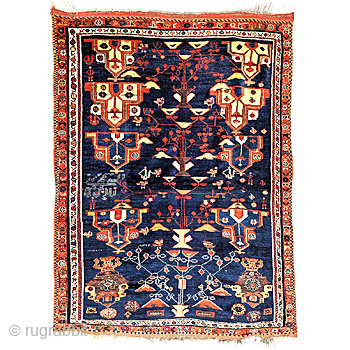 Excellent condition SWP rug. 5'9" x 4'2". Dated 1312 (1896 AD). Powerfully graphic rug with great color and intriguing design and structure, combining elements of both Bakhtiari and Afshar weaving. Ed Koch  ...