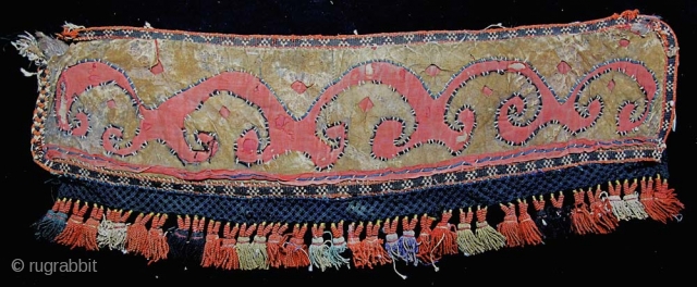 Central Asian, most likely Kirghiz, leather and felt.  Not sure what this is, but most likely an animal trapping, perhaps a decorated pad for saddle or harness.  The face is  ...