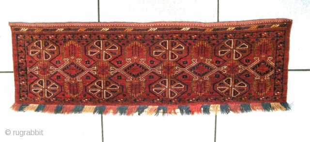 Antique 1850 Ersari Beshir Turkoman torba from mid Amu Darya river region. The piece is in MINT condition,  all natural colors,  full pile, truly a masterpiece. 
Sizes: 17.6" x 58.8"  ...