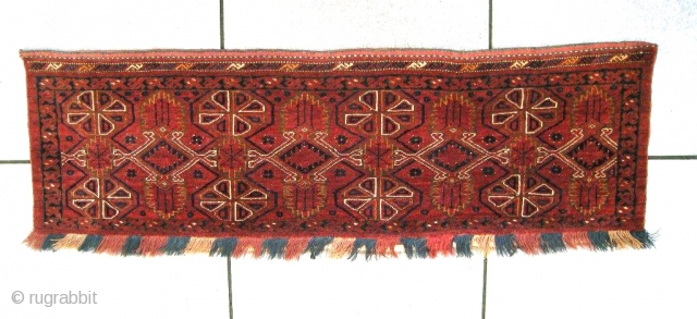 Antique 1850 Ersari Beshir Turkoman torba from mid Amu Darya river region. The piece is in MINT condition,  all natural colors,  full pile, truly a masterpiece. 
Sizes: 17.6" x 58.8"  ...