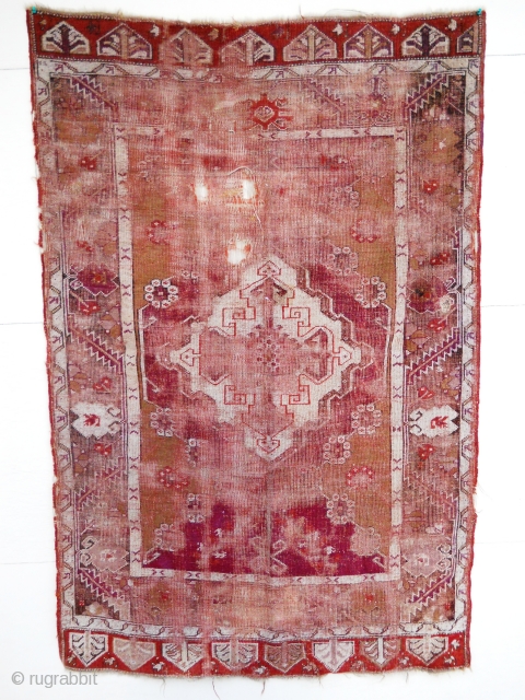 Turkish Rug 5.3 x 3.5 - Quantity of purples, and wear.  Original ends and sides.                 