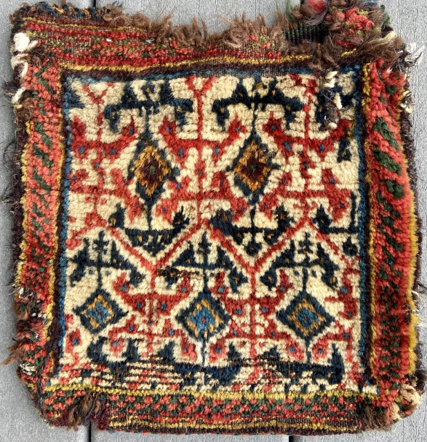 Chanteh - about 10”x11” in ‘as found’ condition. Wonderful ivory field and complete kilim back.                  