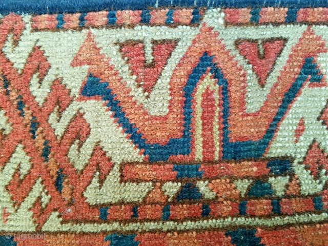 Tekke - as found condition. interesting border and skirt embellishments for its type. about 4'1" x 5'11" having wear, small patches, ends/sides not original         