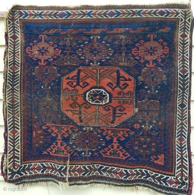Baluch - about 28" x 28" as found with interesting field panel at upper end.                  