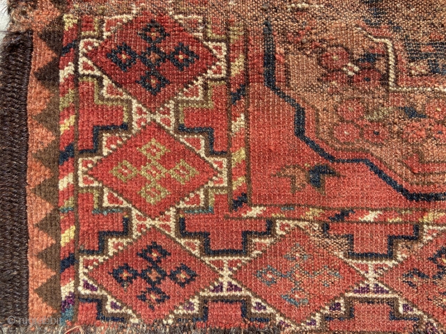 Ersari main carpet - about 7’ x 8’ and totally blitzed.  Lots of purple/pink silk highlights in border and some in field.  Wonderful apple green and yellow.  Make a  ...