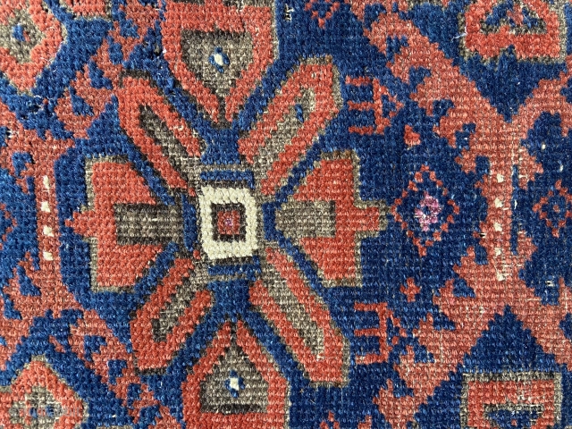 Baluch - about 3.1 x 5.10 as found condition.  Wear,oxidation, scattered moth.  Few silk knots. Remnants of kilim ends            