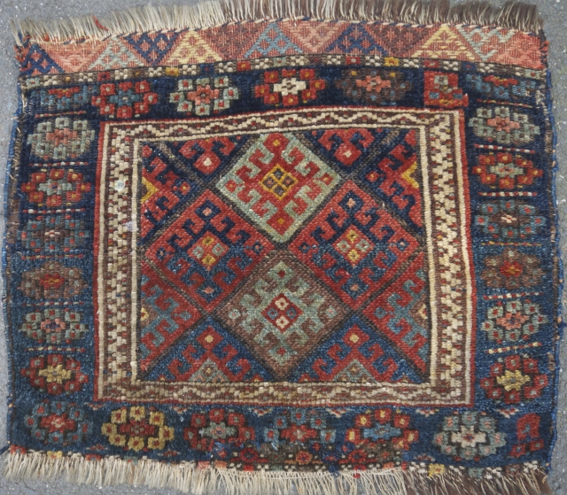 Jaff Kurd bag face - 20" x 24" Nice color, decent pile, some candle wax on pile, well done patch at lower end, newer side cords.  $95 + ship   