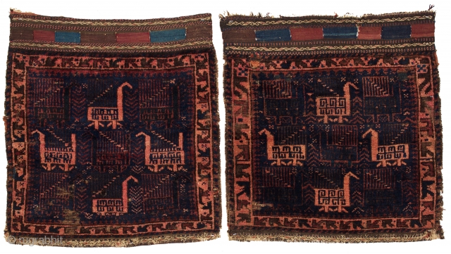 A pair of Baluch Bird Bag Faces, late 19th century.  1-11 x 2-2 ft.                  