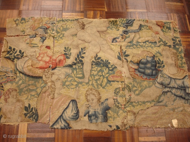 Antique European Tapestry Fragment - 31" x 48"                         