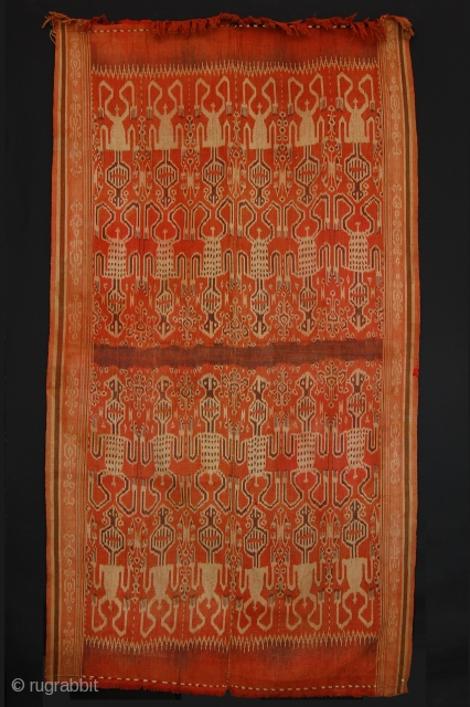 Pua. Ikat ceremonial blanket from the Iban Peolple of Borneo Island, decorated with anthropomorphic figures symmetrically depicted on the textile. This ikat pua was collected on the field in the early Seventies  ...