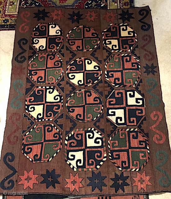 Beautiful 19th century Central Asian Uzbek Region embroidered Kilim. Excellent natural colours and good condition. The size is 120cm By 160cm.            