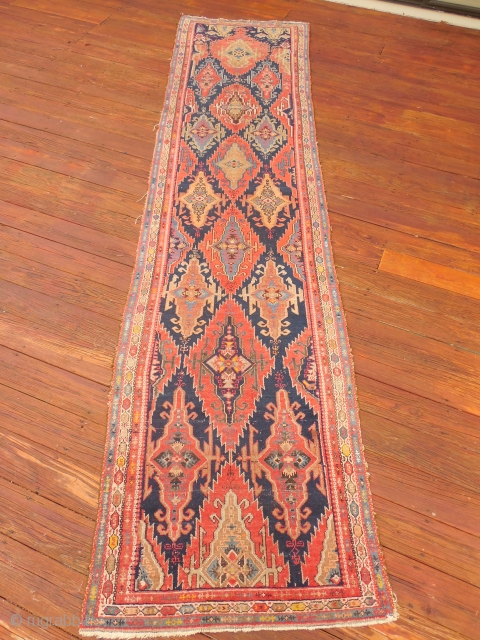 malayer runner with just a bit of wear 

nice colors and narrow - 3 ft 1 inch x 11 ft 6 inches           