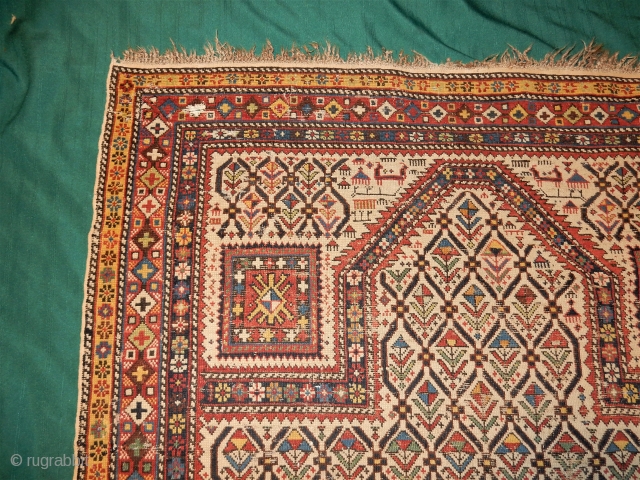 DAGESTAN / SHIRVAN WITH THE BEST COLORS  AND DESIGN - ALL NATURAL DYES AND COMPLETE SIDES AND ENDS - 3 WEAK SPOTS EASILY REINFORCED - NEEDS A GOOD WASH TO MAKE  ...