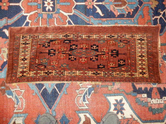 YOMUD YOMUT TORBA - A FINE SINGLE MEDALLION  EXAMPLE COMPLETE WITH THE BACKAND WITH FULLEST PILE - NEEDS A GOOD WASHING           