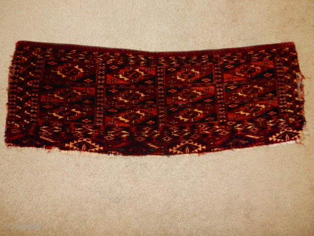 FULL PILE ANTIQUE TEKKE MAFRASH FRONT 12 X 30 INCHES  $275

NEEDS A WASH                   