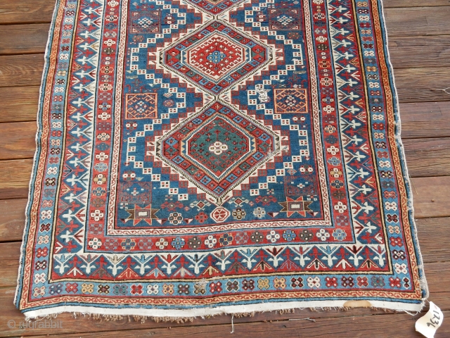 NICE OLD SHIRVAN   -5 x 9 feet - nearly full pile--2  damaged areas about 6 x 4 inches each-
photos on request         